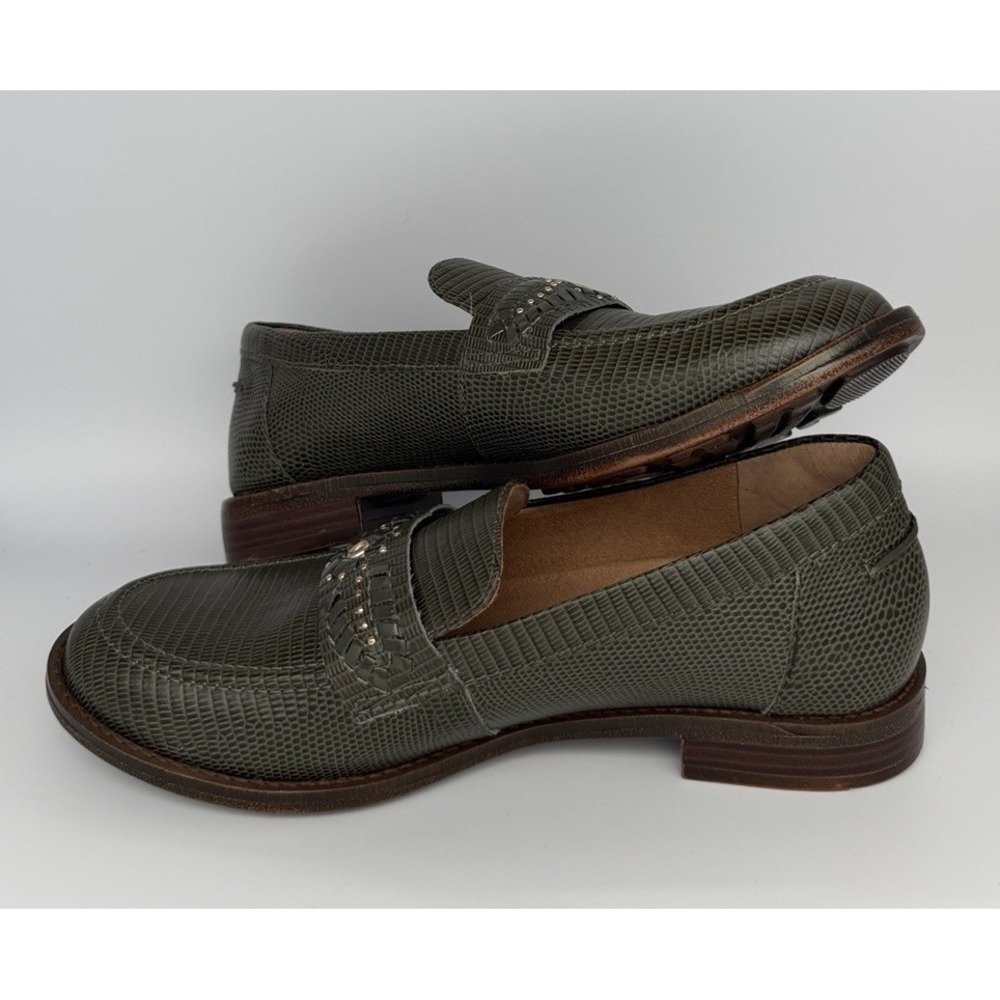 Brioso Frisco Lizard Leathers Loafers Embossed‎ in Olive Green, Stunning.  8M